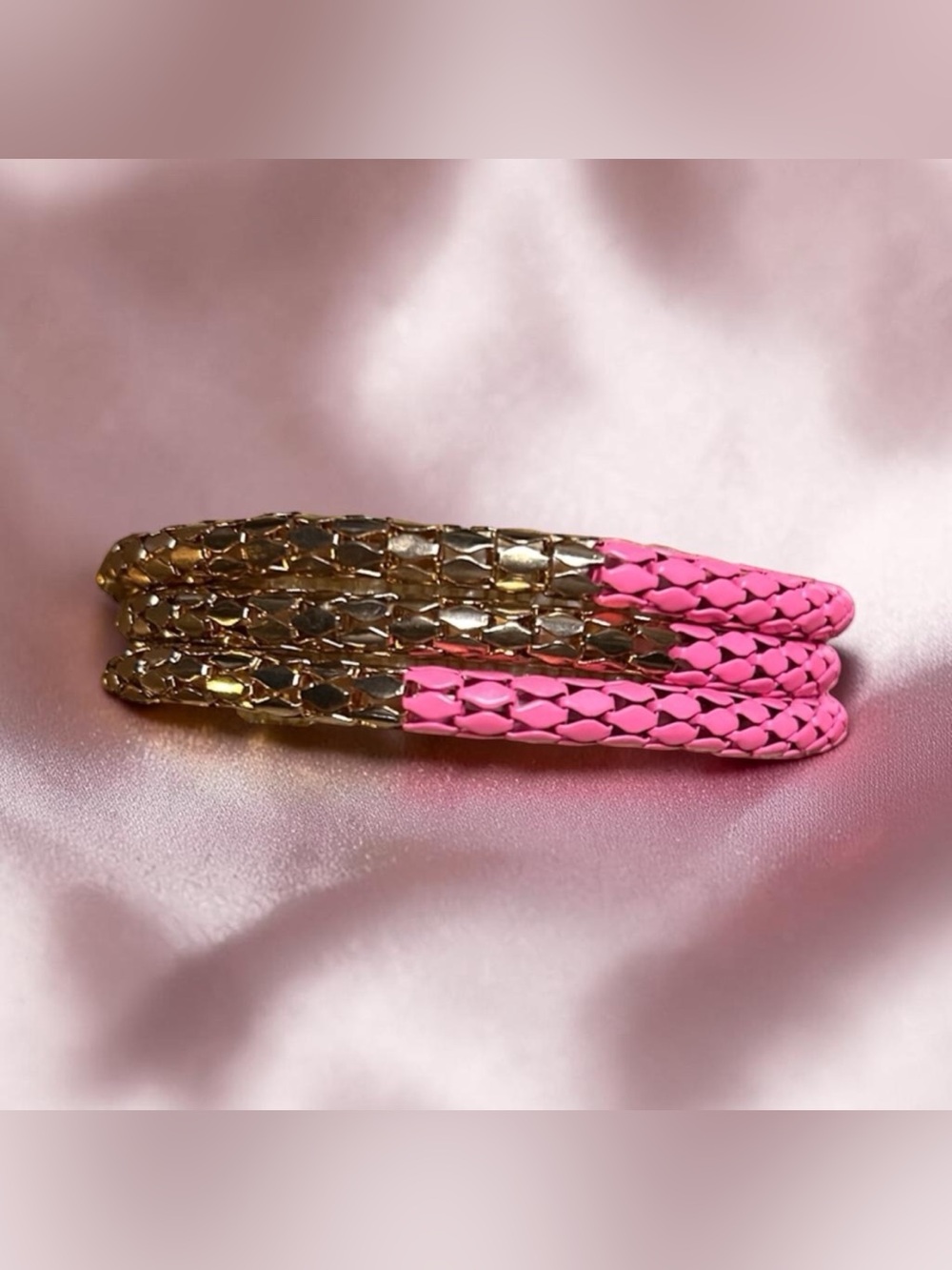 Gold and Hot Pink Braided Snake Chain Bracelets - Women Jewelry